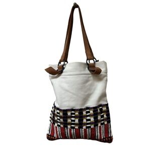 Anthropologie Jasper & Jeera Tote Shoulder Bag Embroidered Beaded Leather Boho